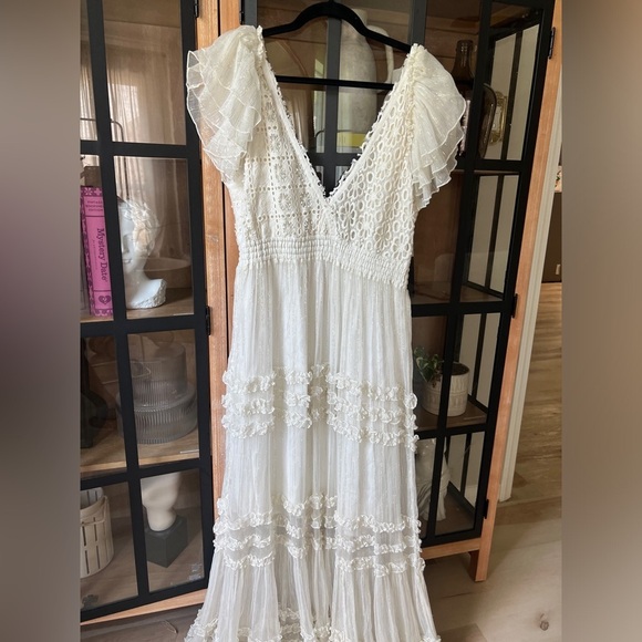 Free People wedding dress boho maxi crochet embroidered BHLDN Anthropologie - Picture 2 of 13